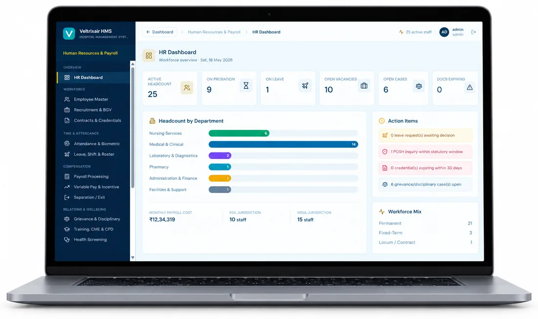 kNODE HRMS — HR Dashboard on laptop