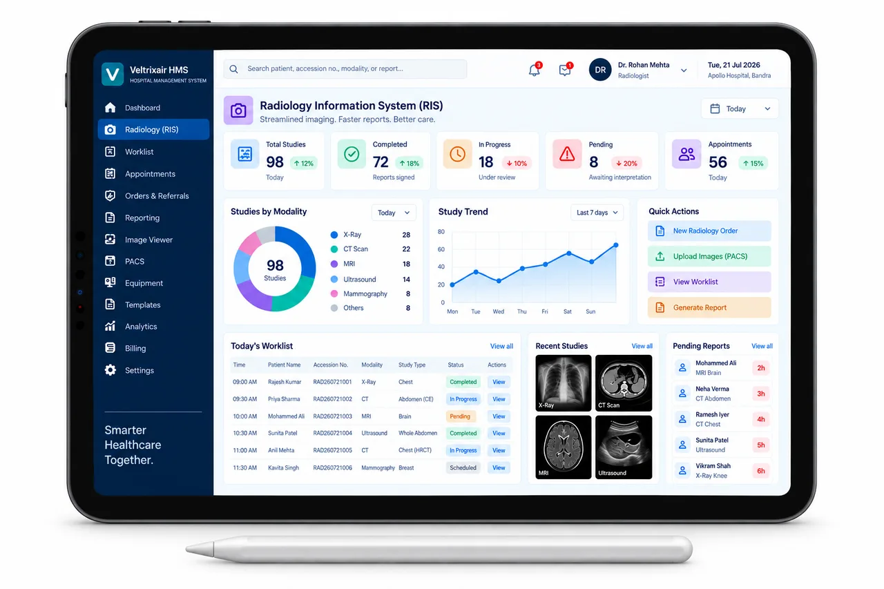 kNODE RIS — radiology information system on laptop